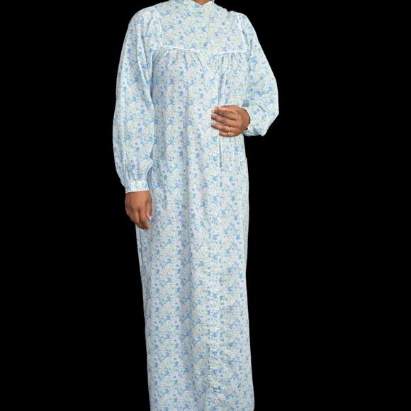 Vintage HukAPoo Gown Blue Floral Robe Prairie Country House Coat Maxi Size Small - Picture 12 of 14